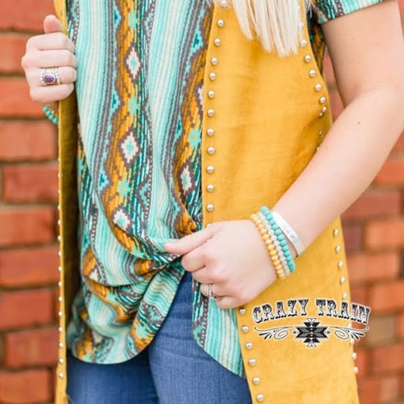 Mustard Studded Fringe Duster - Plus Size - Picture 2 of 3